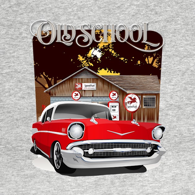 1957 Red and White Old School Chevy Bel Air by RPM-ART